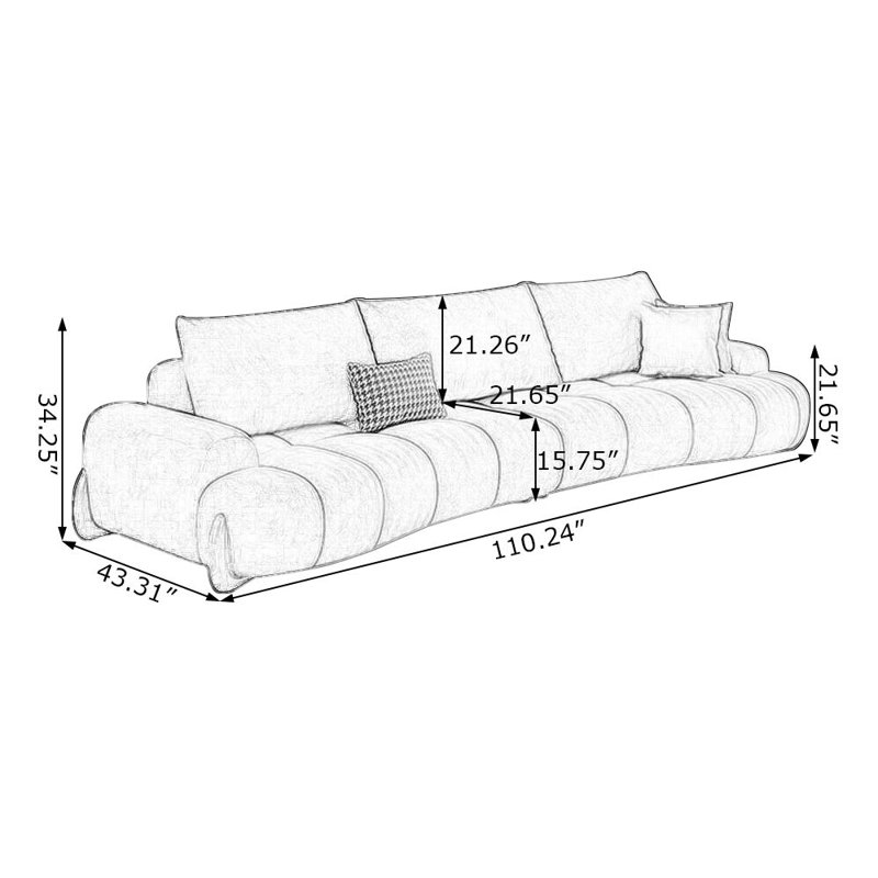 Gray Polyester Modular Living room sofa, Gray, 34.25" H x 110.24" W x 43.31" D