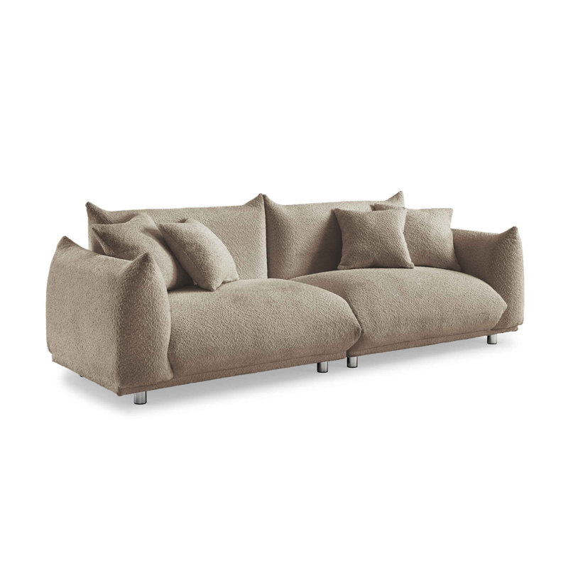 Arnya Upholstered Sofa with Round Arms, Light Brown Boucle, 29" H x 88.9" W x 37" D, 3