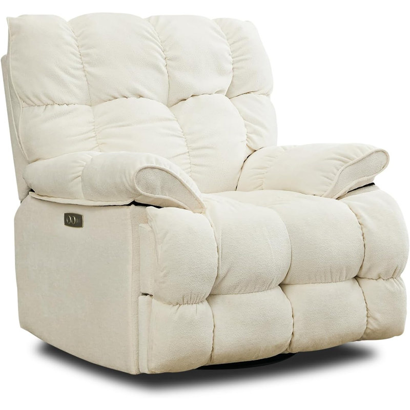 41.5" Wide Upholstered Recliner, Oversized Power Swivel Rocker Recliner Chair with USB & Type-C Port, White