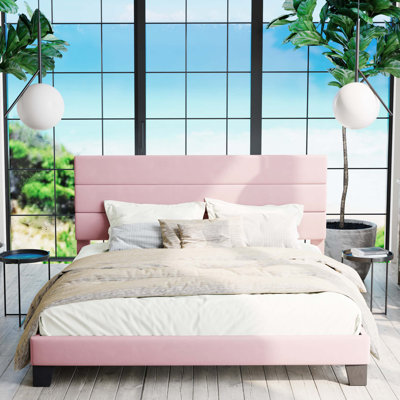 Elison Platform Bed with Fabric Upholstered Headboard and Wooden Slats
