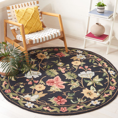 Tapis noir en laine bouclé / crocheté à la main Hollander
