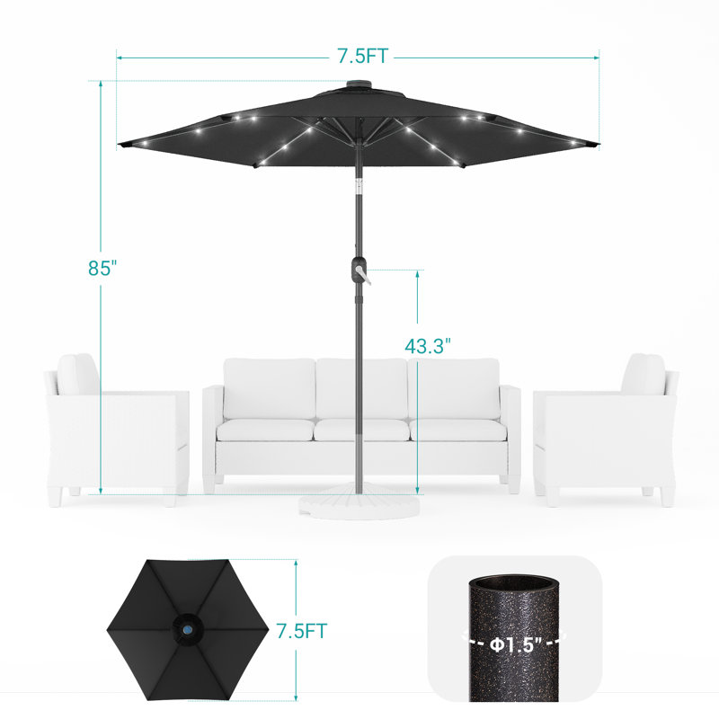 Parasol de marché éclairé 90 po Doras, Noir