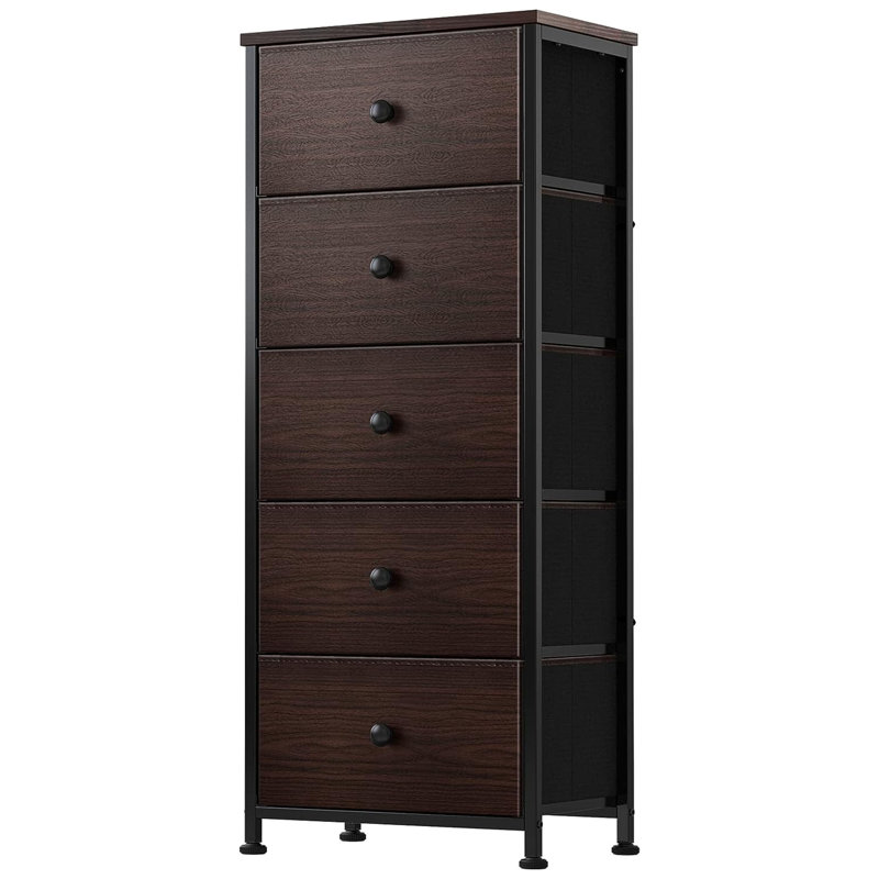 Commode pour la lingerie 5 tiroirs Yerick, Brun rustique