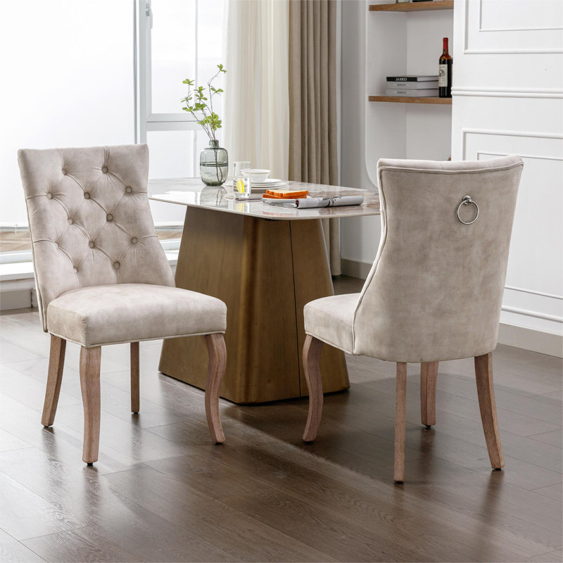 Silsden 52cm H Velvet Upholstered Side Chair, Grey, Brown Wood