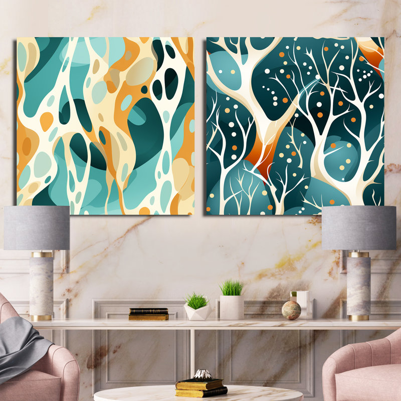 Chevaux - Abstract Square Collage Set Of 2, Wrapped Canvas, 16" H x 33" W