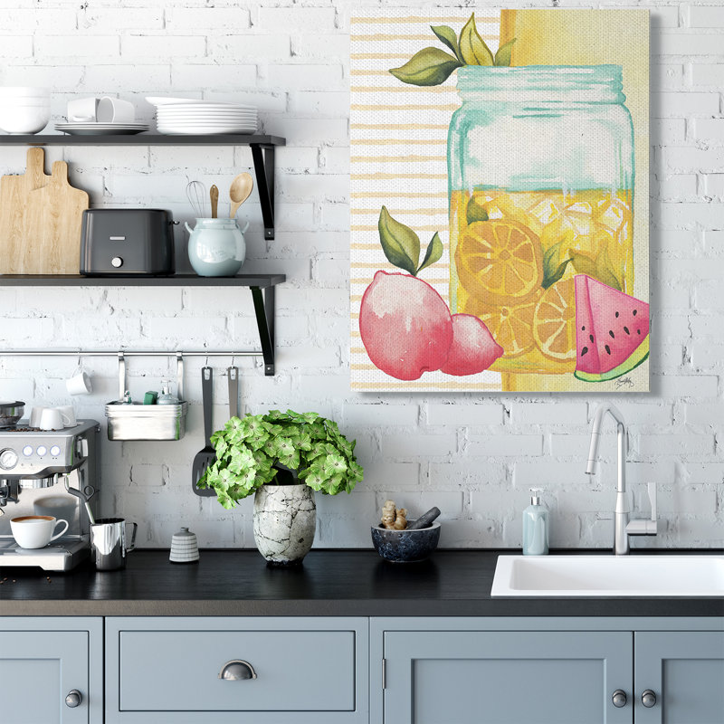 «Iced Lemonade Pitcher Abstract Pink Lemon Fruit» par Elizabeth Medley - impression d'art graphique, Toile tendue
