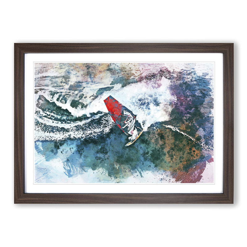 Wind Surfing in Abstract - Picture Frame Painting Print, Walnut, 35cm H x 50cm W x 2cm D