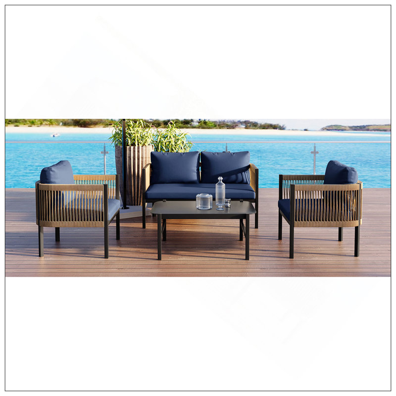 Combinaison de canapé pour plusieurs personnes avec une table, idéale pour le jardin, la cour et les balcons, Bleu très foncé