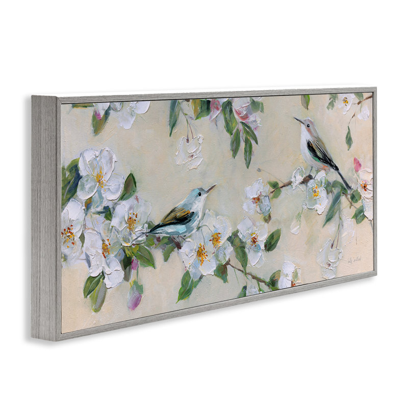 Sparrows & White Apple Blossoms, art de la giclée encadrée, design par Sally Swatland, Estampe numérique Farmhouse