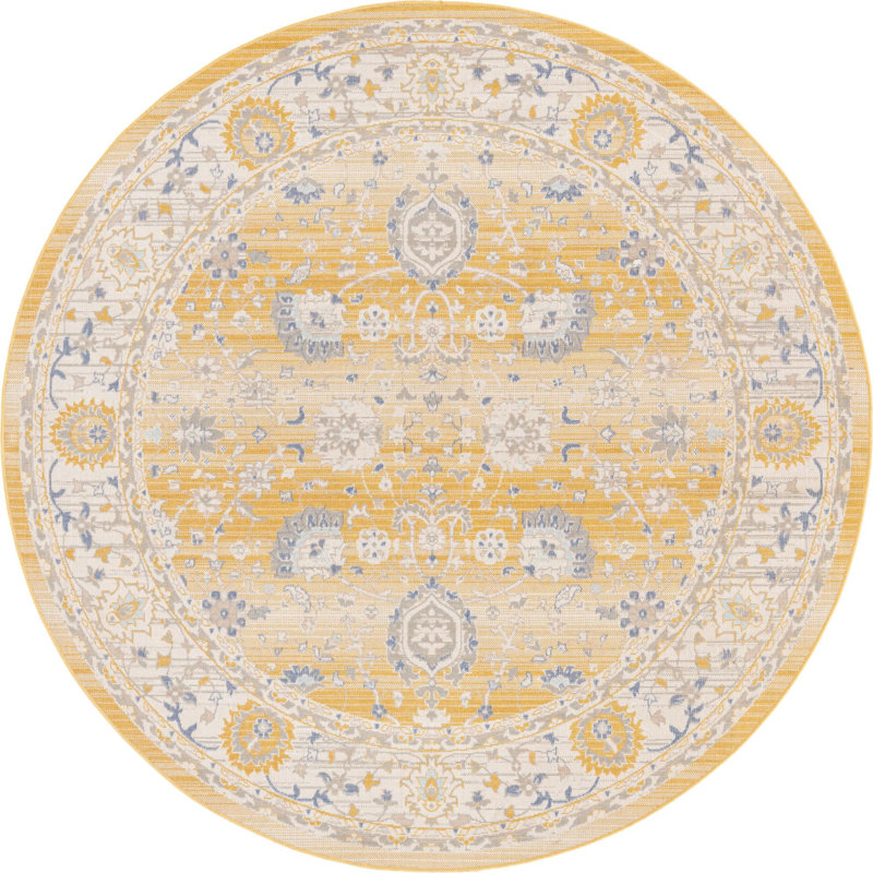 Tapis oriental toscan jaune Xion, Rond 7 pi 1 po