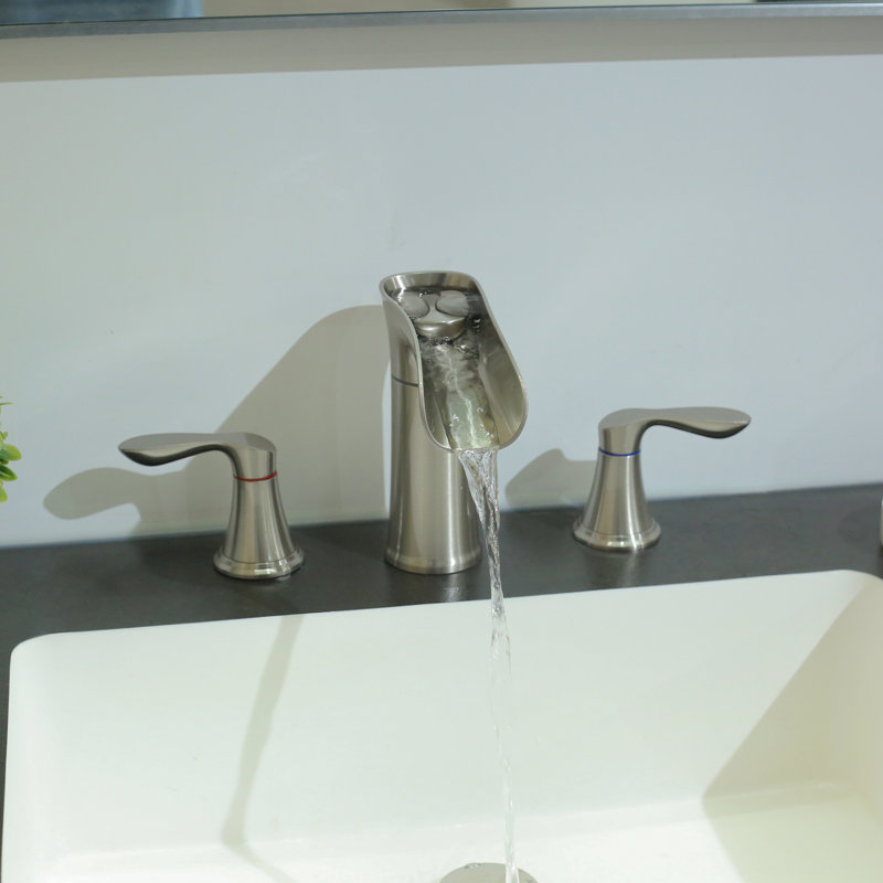 Widespread 2-Handle Bathroom Faucet With Drain Assembly, Brushed Nickel