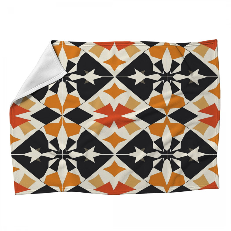 Jeté en molleton Pebbles, L 60 po x l 50 po, Orange géométrique