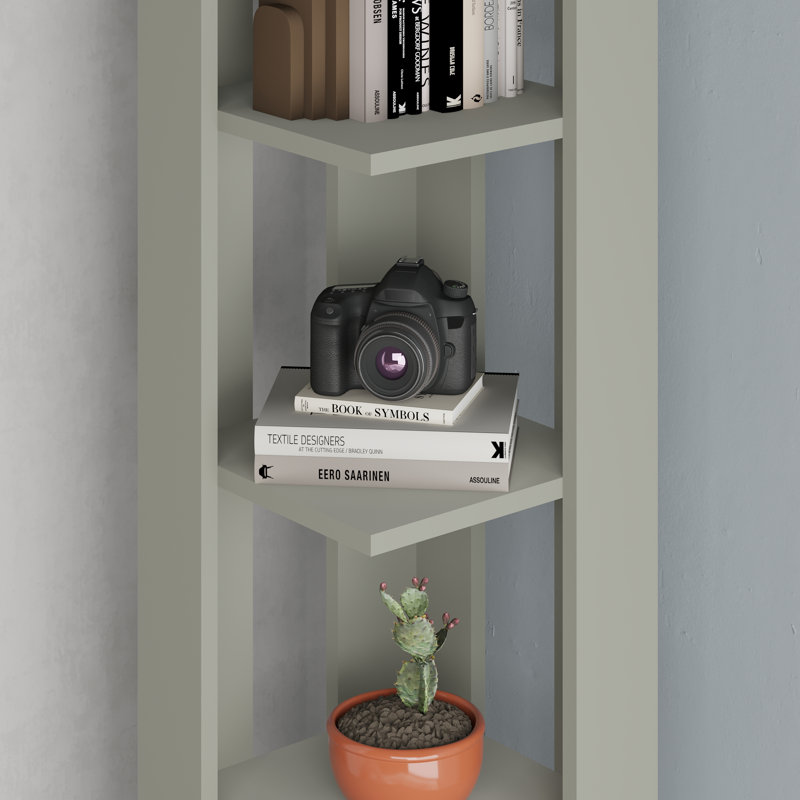 Nati Modern Corner Bookcase 5 Tiers | 34 x 34 x 161 cm | Space-Saving Design, Ash Green