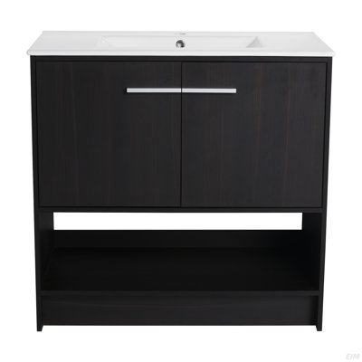 Meuble-lavabo de 36 po avec lavabo en céramique, 2 portes à fermeture douce et meuble-lavabo autoportant