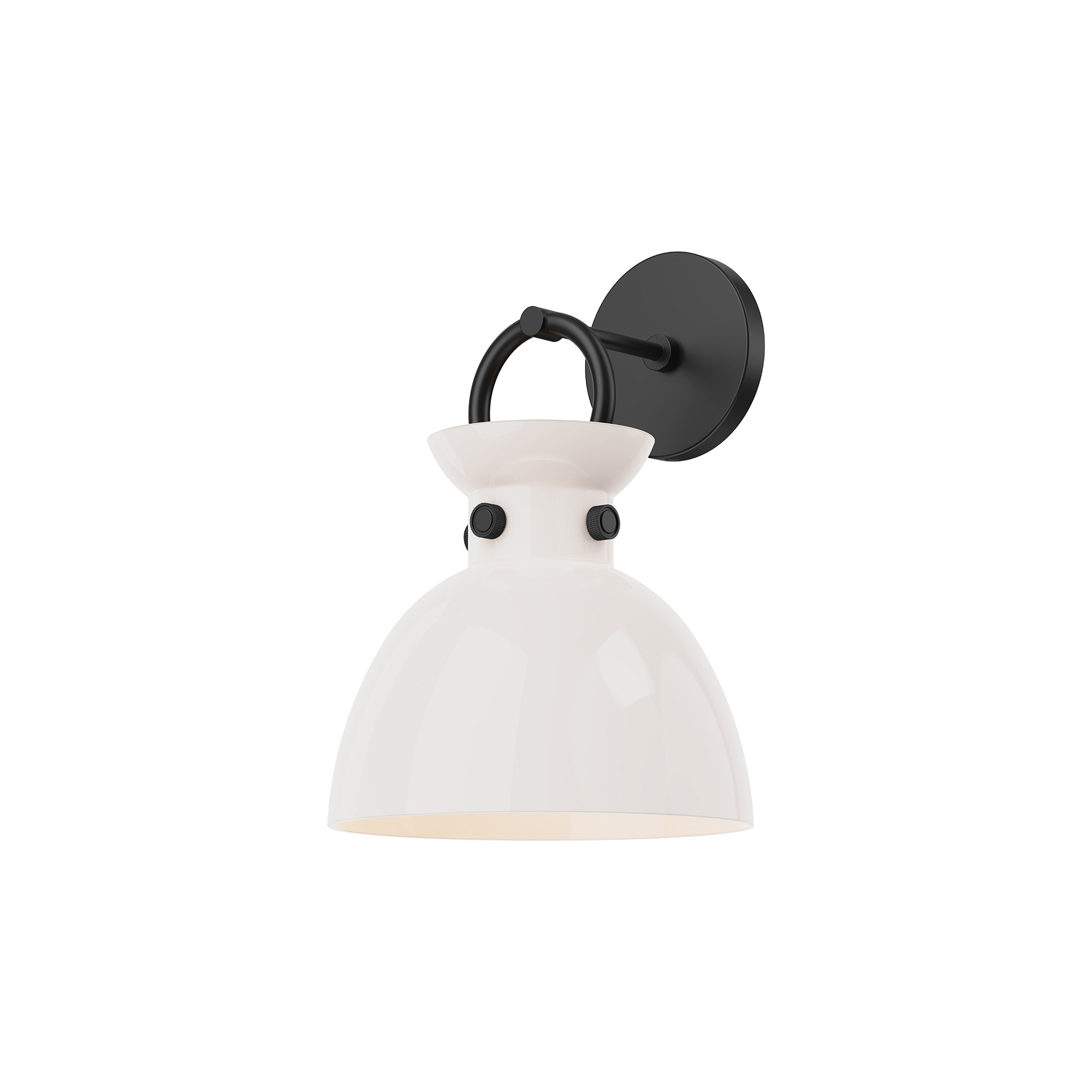 Tinka Single Light Glass Steel Dimmable Armed Sconce, Matte Black, Glossy Opal