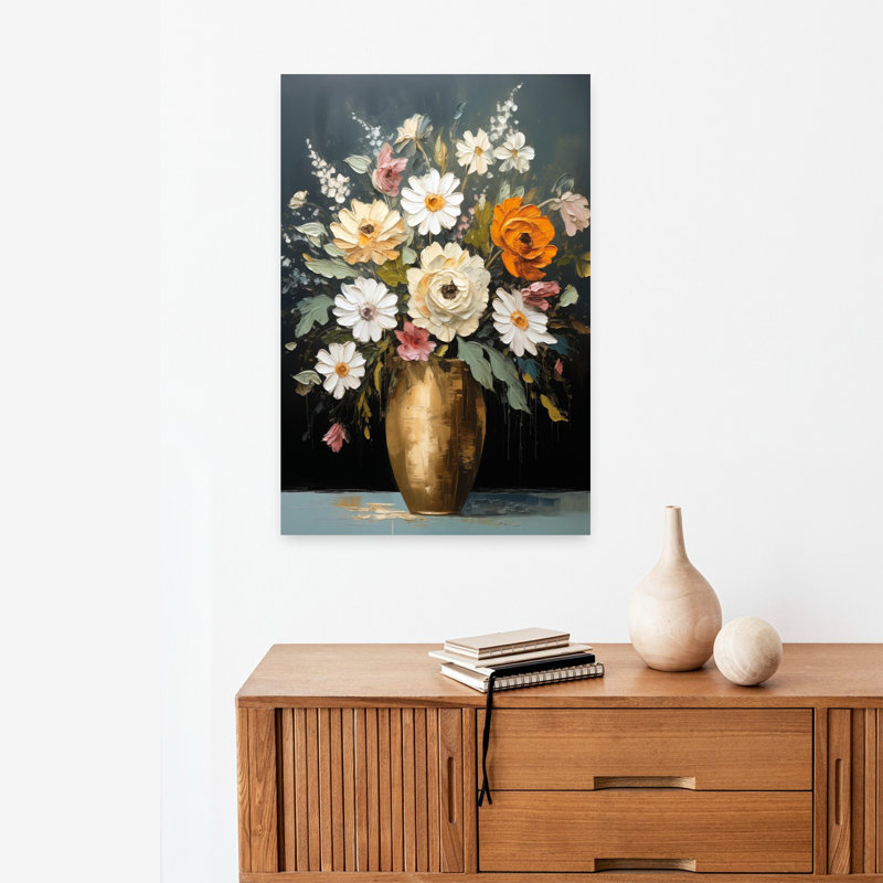 Art de marguerite contemporaine abstraite Golden Blooms, H 24 po x l 16 po