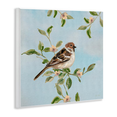 Perched Sparrow Upon Leaves Wall Plaque Art, design by Sally Swatland