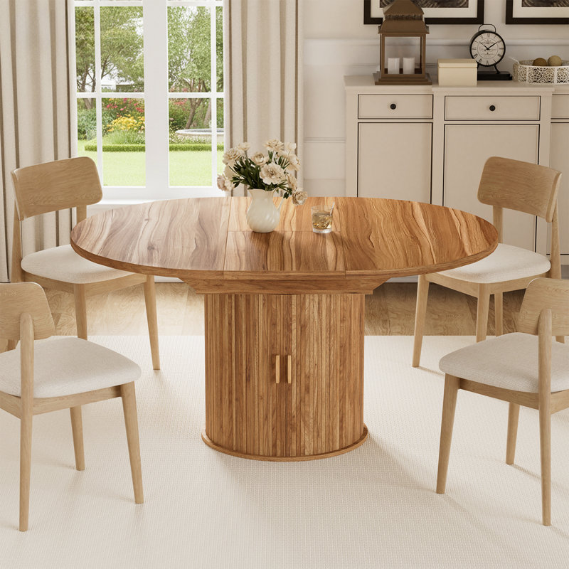 Hommpa 59" Extendable Round Dining Table For 4-6, Oval Kitchen Table With Storage And Sturdy Wooden Base, Farmhouse Dining Room Table For Small Space, Living Room, Walnut