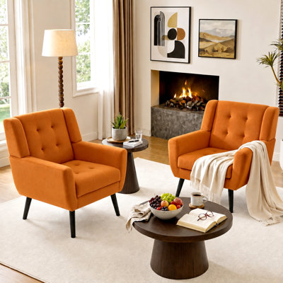 Tufted Upholstered Wide Back Armchair（Set of 2）