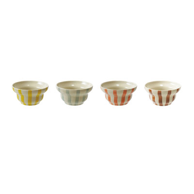 Hand-Painted Stoneware Striped Bowl Set