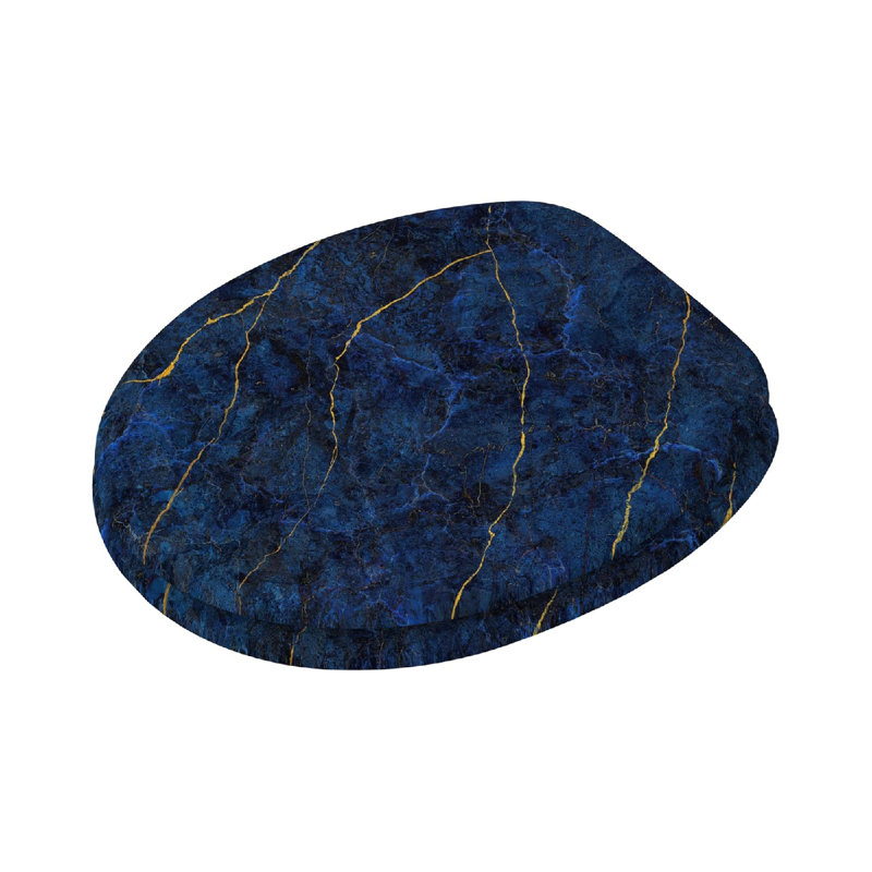 Soft Close Toilet Seat, Stable Hinges, Easy To Mount, Marble Darkblue