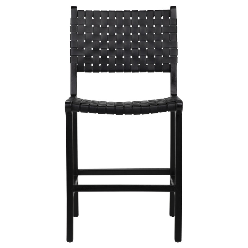 Tabouret de comptoir 23 po Valeria, Cuir noir / cadre noir antique