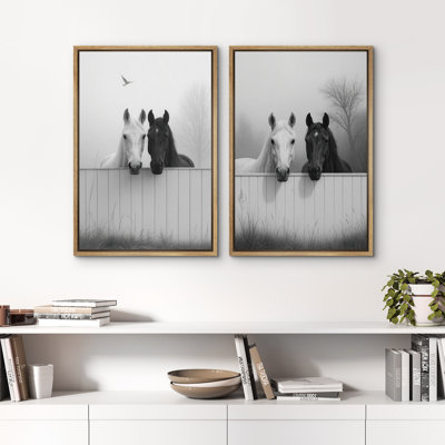 Horses Wall Art Framed Canvas Print Set of 2 Bedroom Wall Decoration
