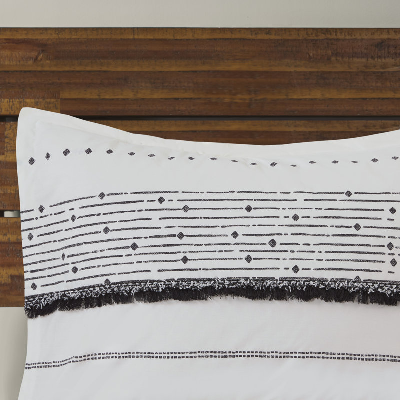 Full Black and White Cotton Comforter Set with Trims
