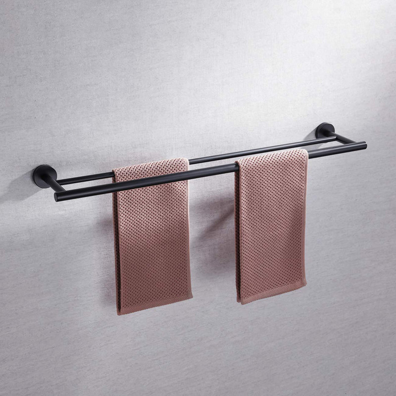Brushed Stainless Steel Double Towel Bar, Wall Mount Bathroom Towel Rack Holder, 1.97" H x 29.53" W x 5.51" D, Matte Black