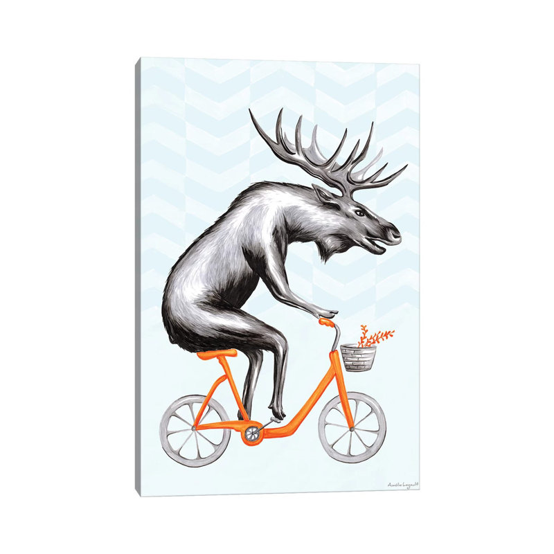 Moose On Bike by Amélie Legault - Wrapped Canvas Gallery-Wrapped Canvas Giclée, 30.48 cm H x 45.72 cm W