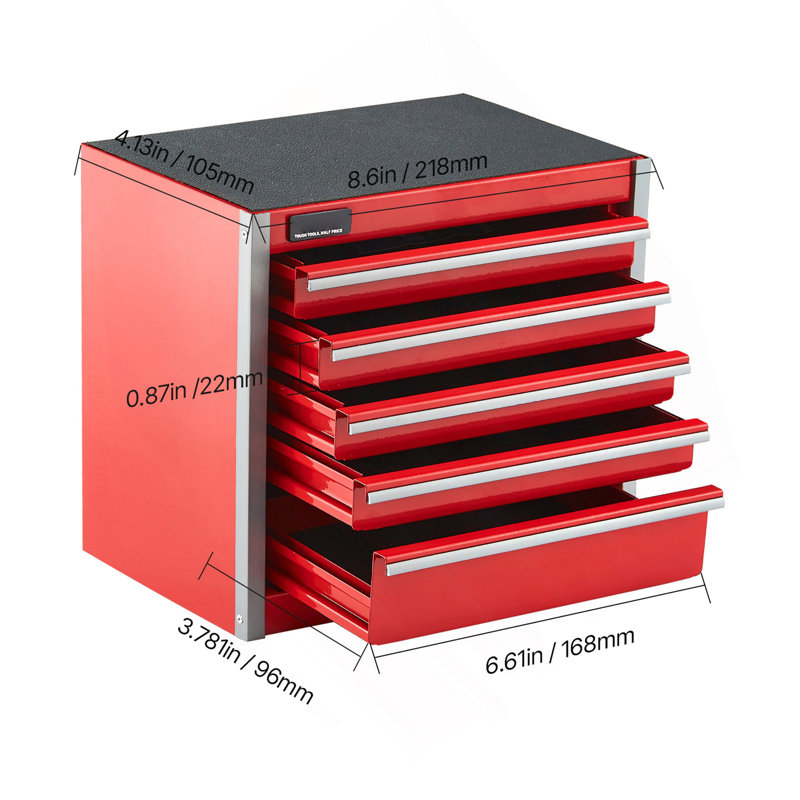 Tool Box 8.6-Inch Portable Metal Tool Box With 5 Drawers Tool Organizer Red, Red