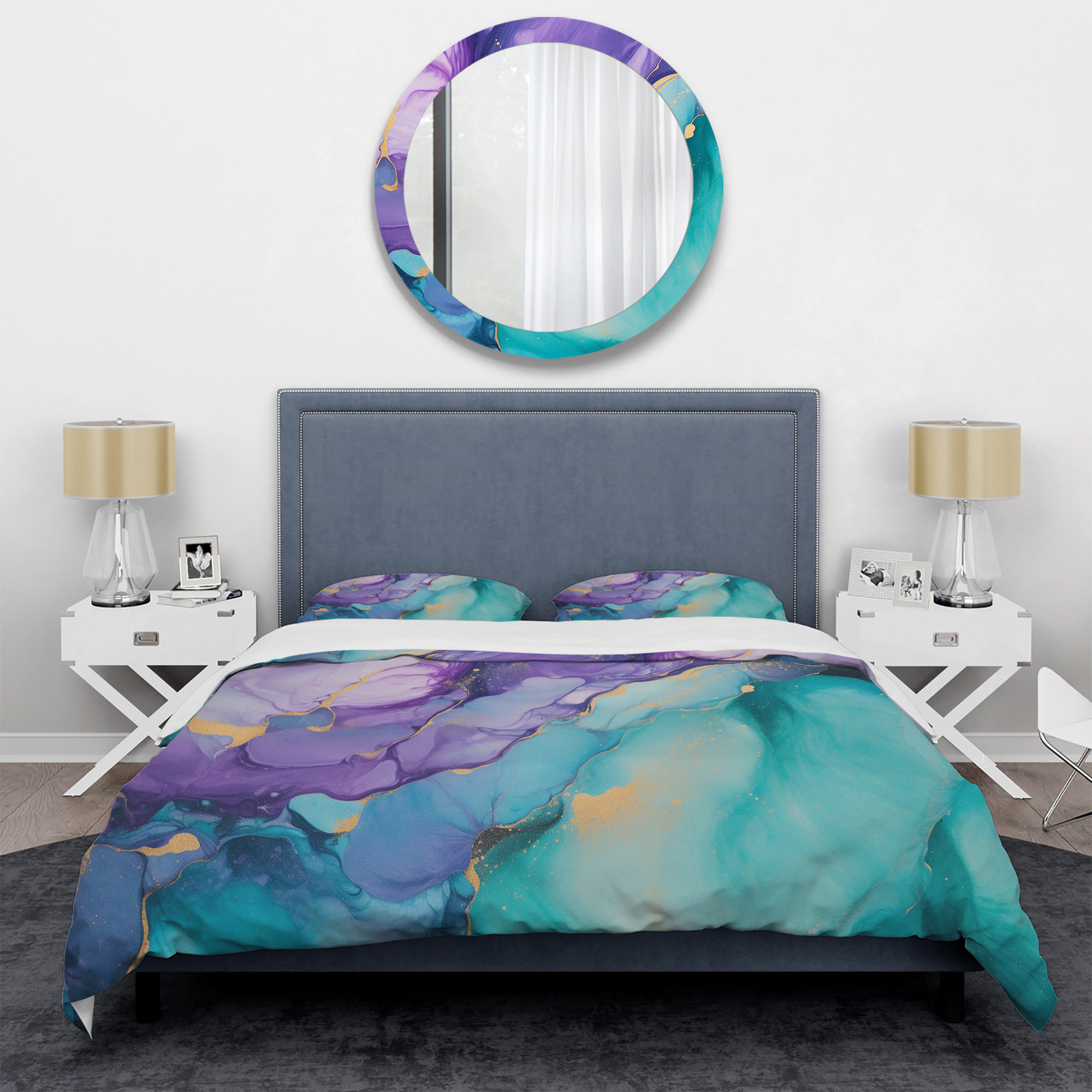 Turquoise and Purple Liquid Art III - Fractals Duvet Cover Set Design Art Size: Queen Duvet Cover + 2 Standard Shams, image size:2000x2000