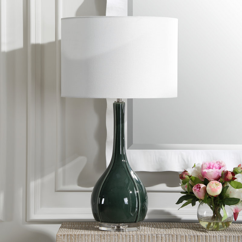 Lampe de table en verre vert Daneca