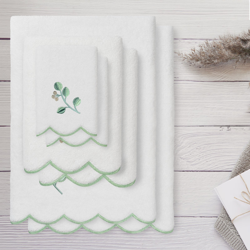  Ensemble de serviettes 100% coton turc WILD BRANCH 2PC, Blanc/vert, Serviettes à doigts - paquet de 2
