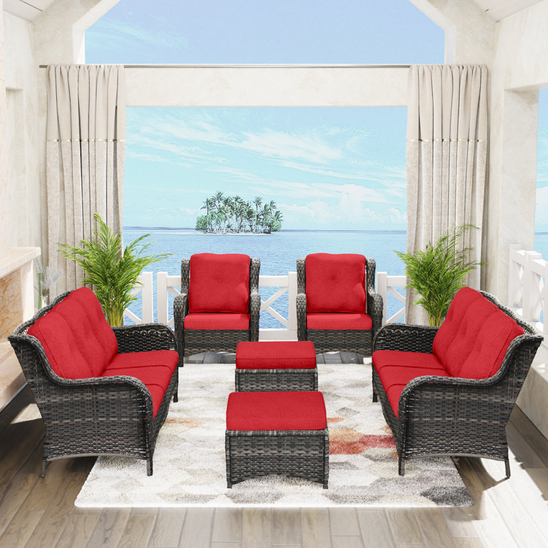 Anahit 6-Piece Outdoor Sofa Seating Group with Cushions, Red