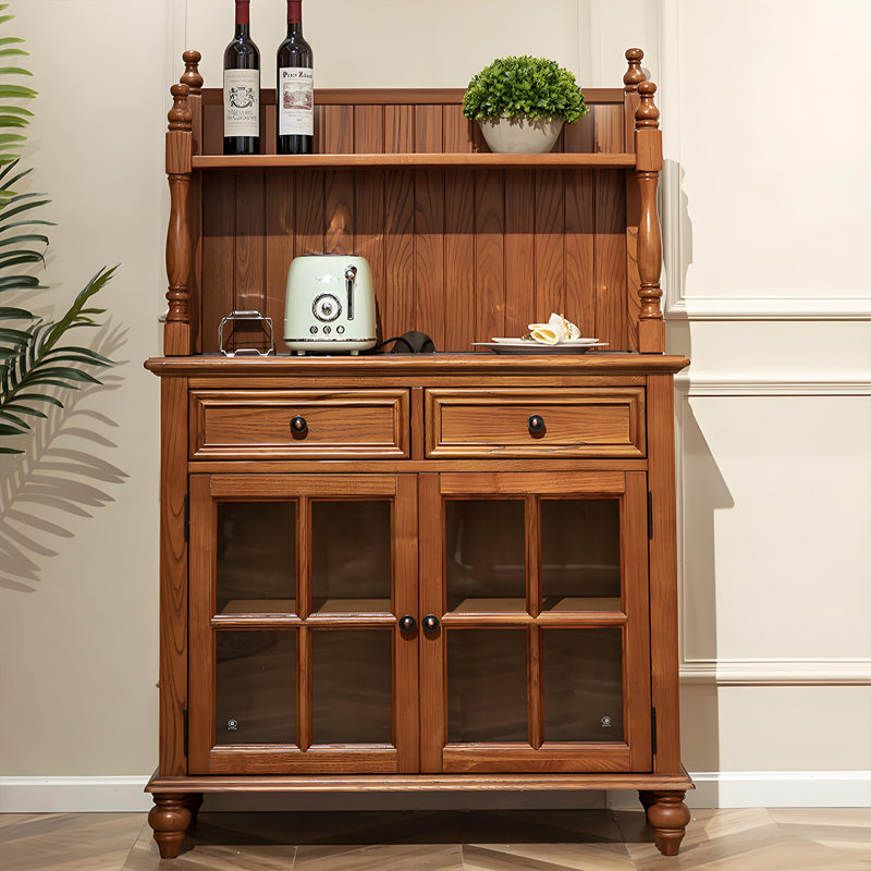 Armoire latérale de rangement en bois massif brun de 31,5 po de style américain
