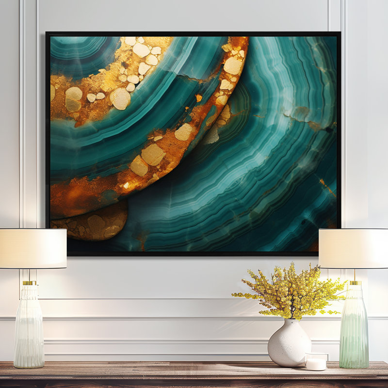 Agate Indigo Waves - impression d'art mural en marbre, Toile avec cadre flottant noir, H 30 po x l 40 po x P 1,5 po