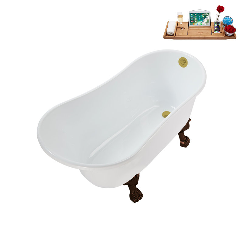 51.2'' x 25.6'' Soaking Acrylic Bathtub, Matte Oil Rubbed Bronze, Brushed Gold