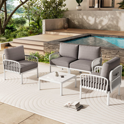 Ensemble de conversation pour patio 5 pièces, ensemble de mobilier modulaire d'extérieur moderne avec table basse carrée, coussin épais et imperméable pour terrasse, balcon