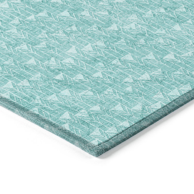 2' X 3' Turquoise Geometric Washable Non Skid Indoor Outdoor Area Rug