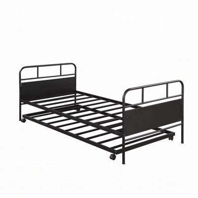 Metal Daybed Platform Bed Frame with Trundle Built-in Casters