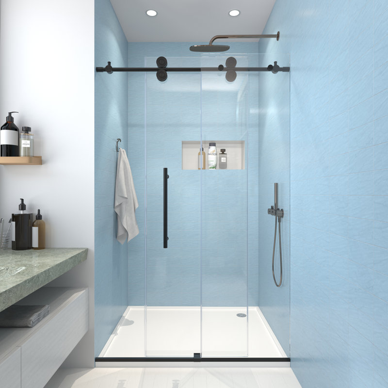 Julien 48" W x 76" H Single Sliding Frameless Shower Door with Heat Soaking Process and Protective Coating Treatment