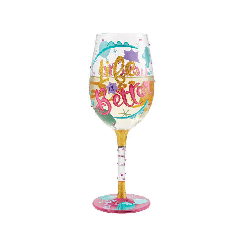 Verre à vin peint à la main 9 po Lolita