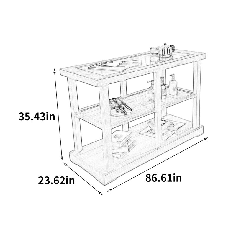Vitrine rétro, H 35,43 po x l 86,61 po x P 23,62 po