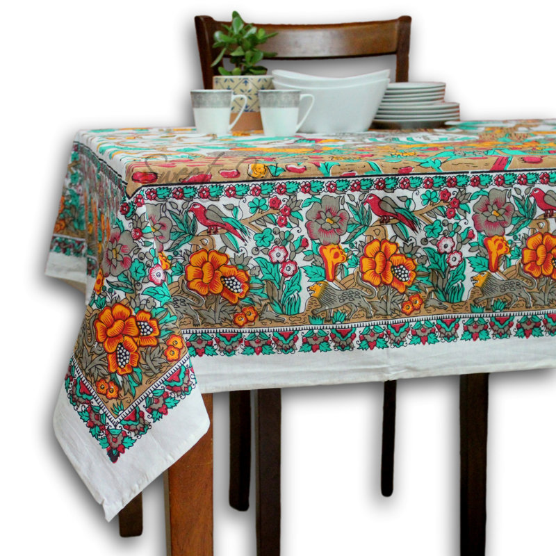 Nappe 100% coton Floral Tree of Life, Brun / turquoise