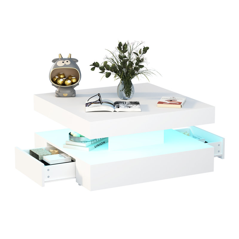 Table basse moderne avec rangement à tiroirs - Design carré unique pour le salon, Blanc