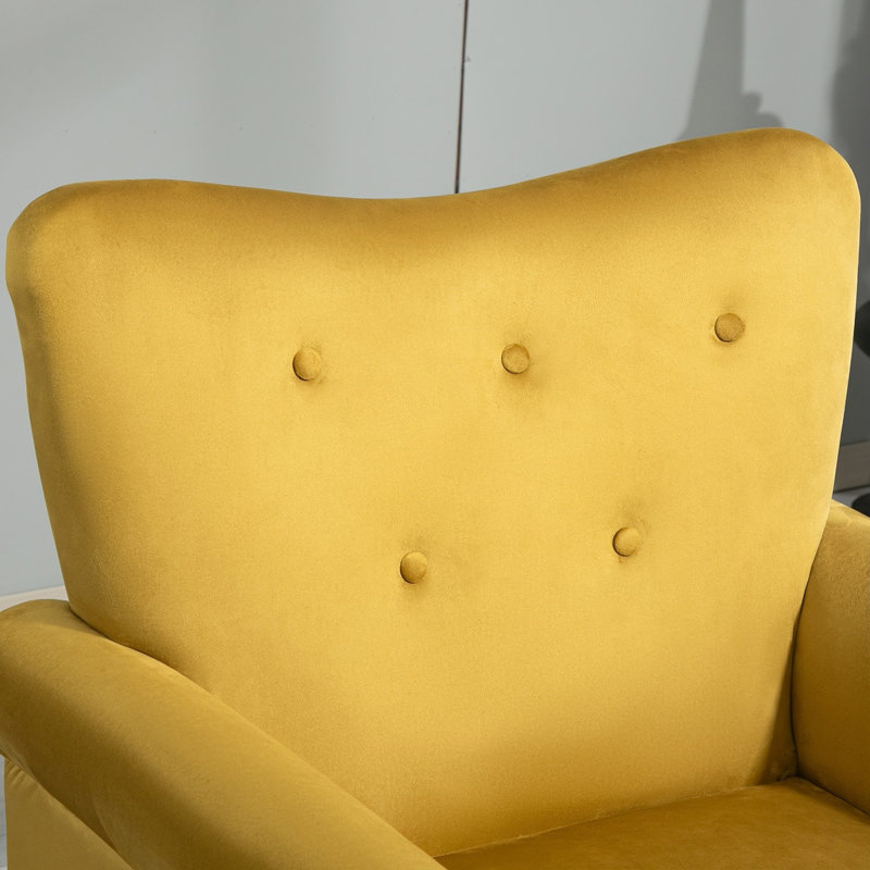 upholstery modern armchair with wood legs and wing back, Mustard Yellow Polyester