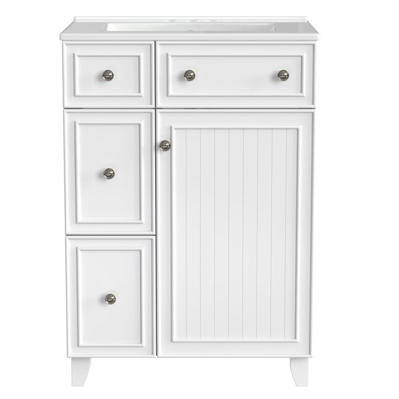Meuble-lavabo autoportant 24 po 24 po, Blanc, Argent argent