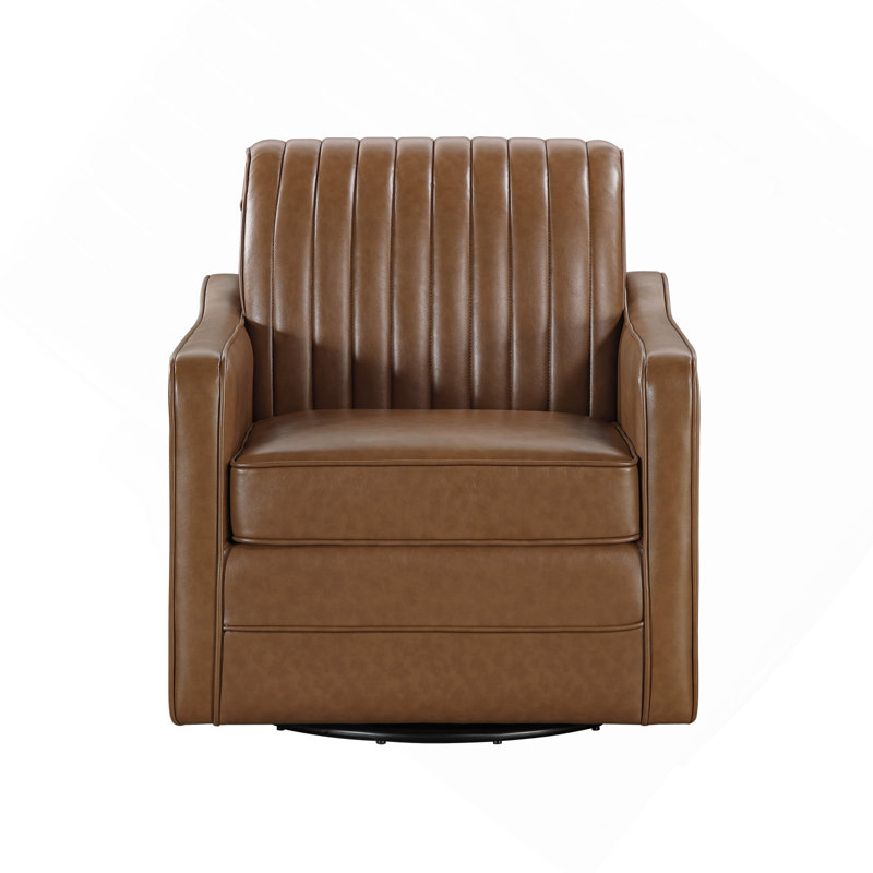 Luxueux fauteuil pivotant brun en similicuir respirant rembourré à coutures latérales à dossier en maille 1pc