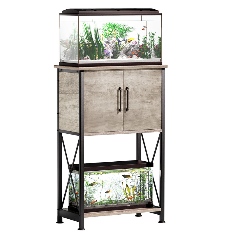 Support d'aquarium, support d'aquarium avec armoire pour le rangement des accessoires, robuste, 10 gallons, Gris